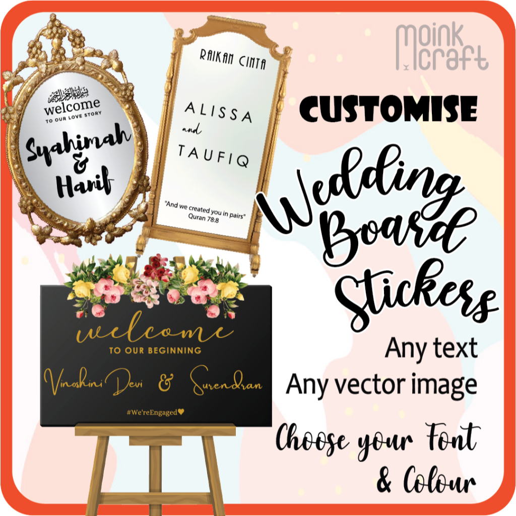 Customise Wedding Welcome Board/Mirror Waterproof Vinyl Decal Sticker ...