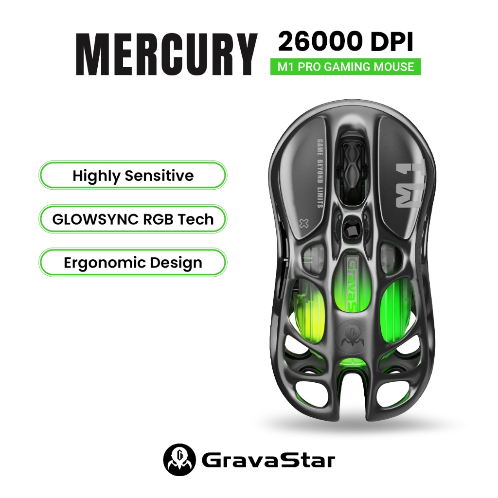 GravaStar Mercury M1 Pro Wireless Gaming Mouse, Ergonomic PVC 1K