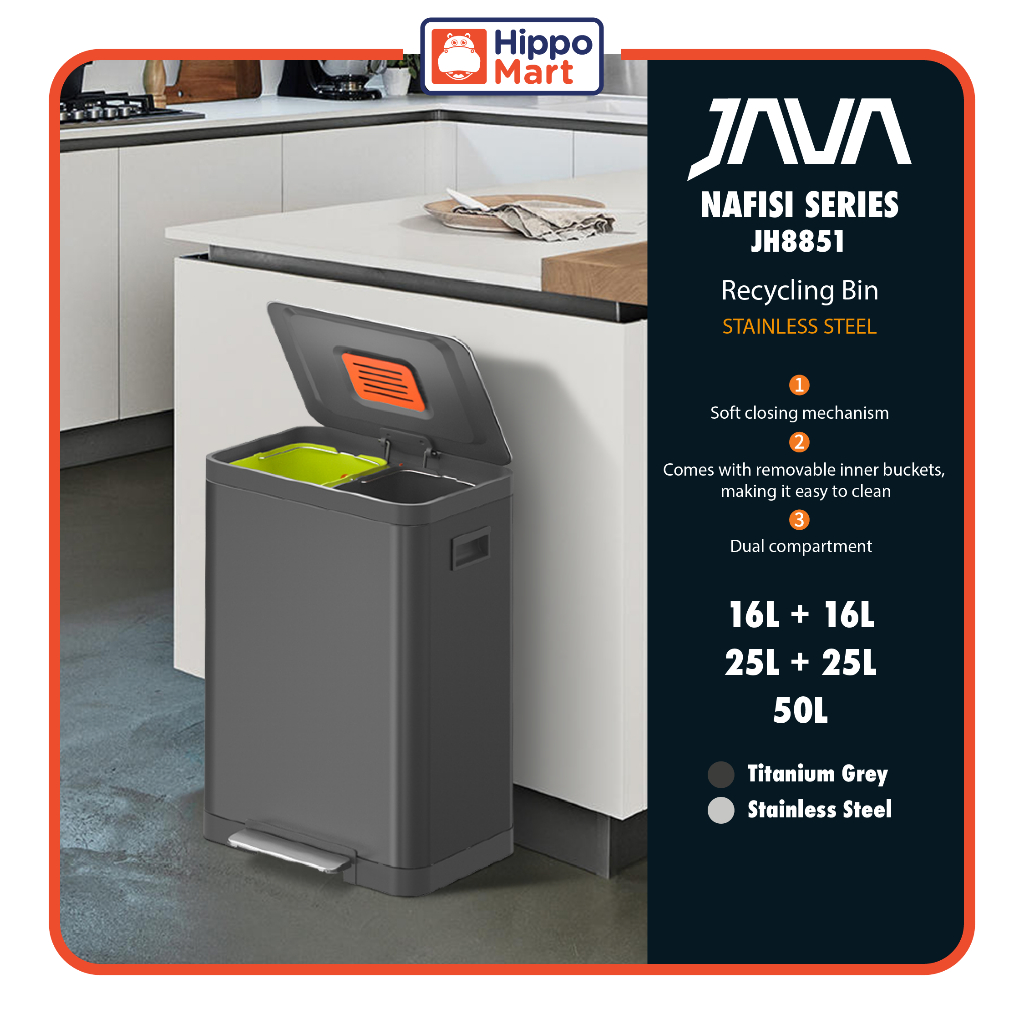 JAVA Recycling Bin | NAFISI | JH8851 | Dual Compartment Bin | Trash Bin ...