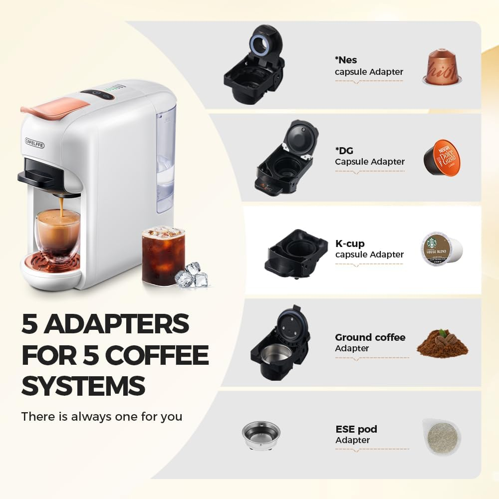 Cafelffe Coffee Maker 5 In 1 Hot/Cold Capsule Coffee Machine 19Bar