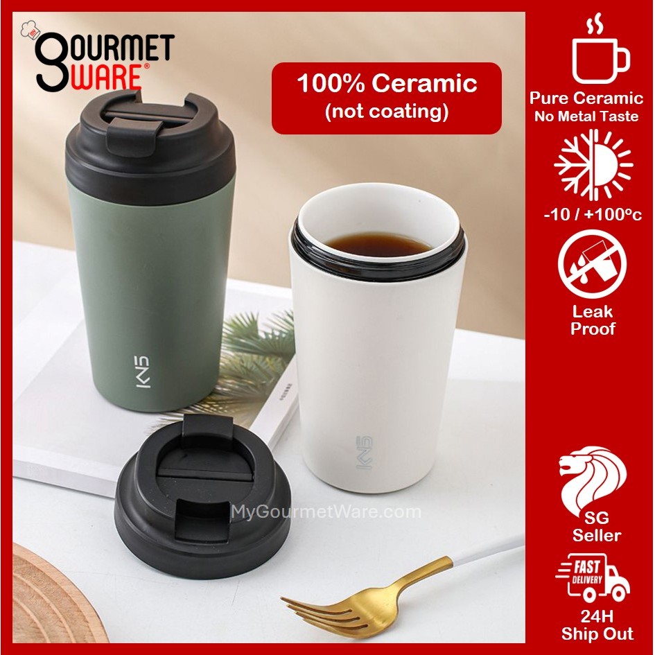SG Stock] 380ml 100% Ceramic Portable Coffee Cup Leak Proof Flask