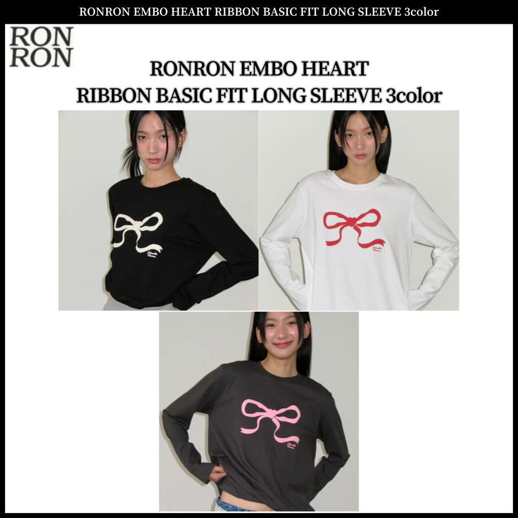 RONRON EMBO HEART RIBBON BASIC FIT LONG SLEEVE 3color