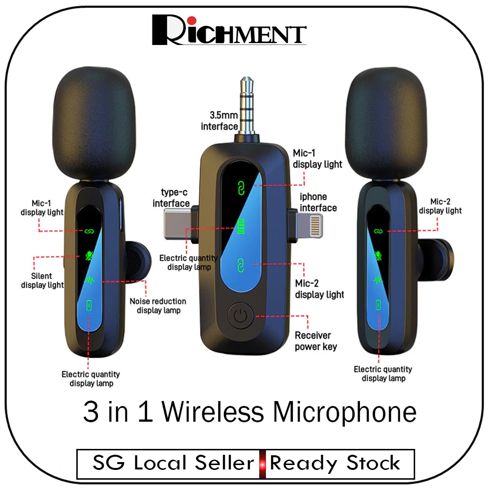 ✓SG SELLER🔥】Wireless Lavalier Microphone for Phone/Camera