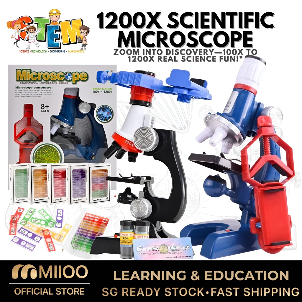 1200X Scientific LED Microscope With Phone Holder Kit Home Educational ...