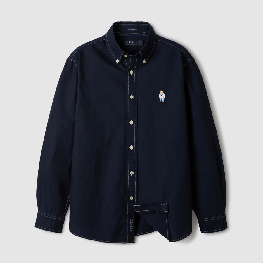 【WHO.A.U】steve oxford shirt WHO.A.U] Steve oxford shirt 加州熊純棉素色長袖襯衫– Ms.66