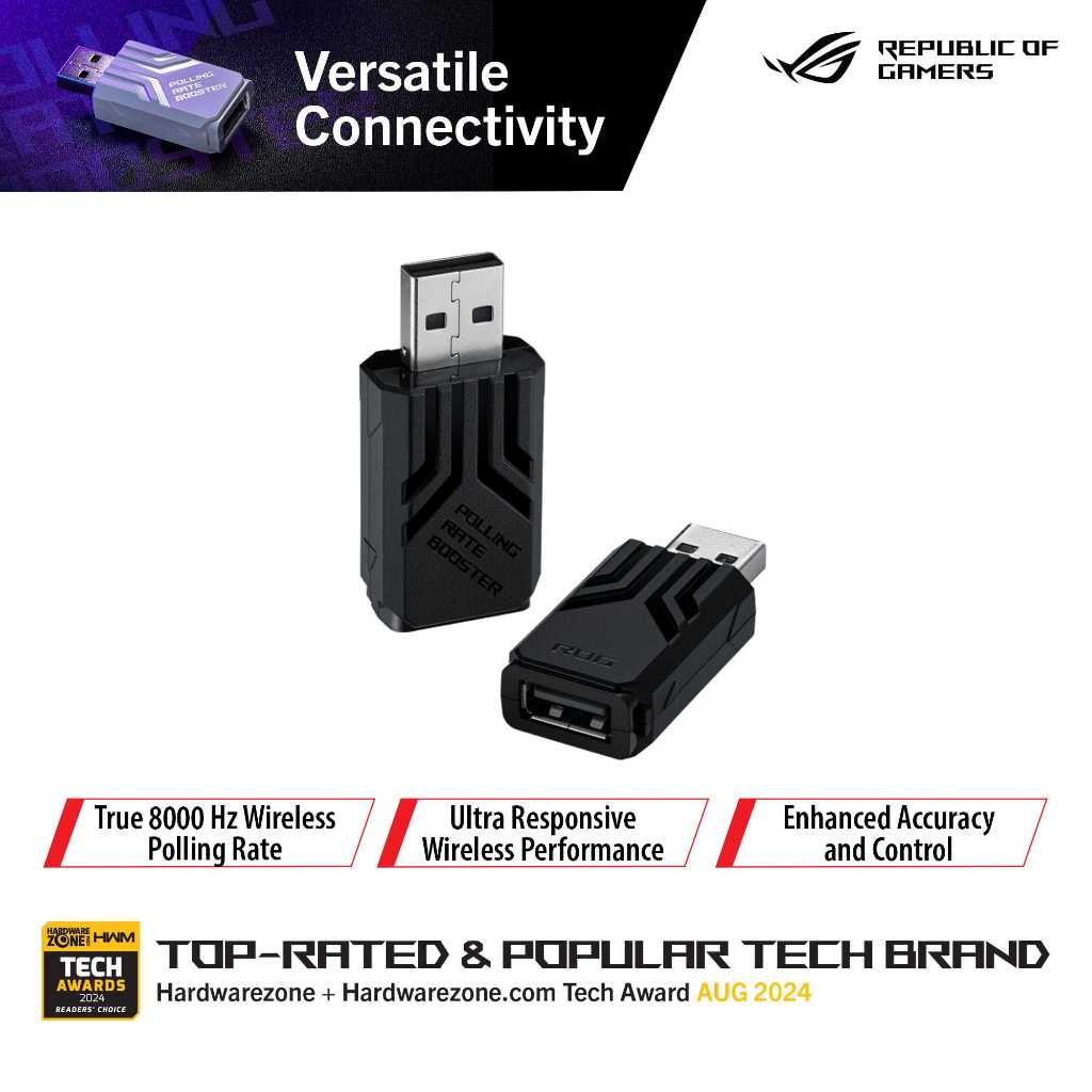 ASUS ROG Polling Rate Booster Adapter for Mouse & Keyboard - True 8K Hz ...