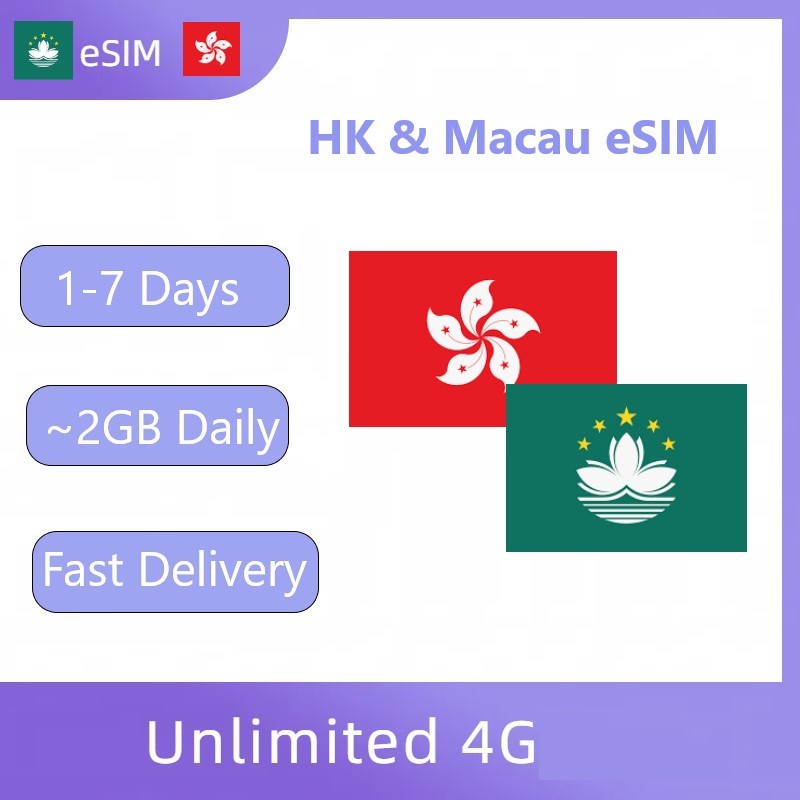 HongKong & Macau eSIM| 1 to 7 Days | Unlimited Data | Instant email ...