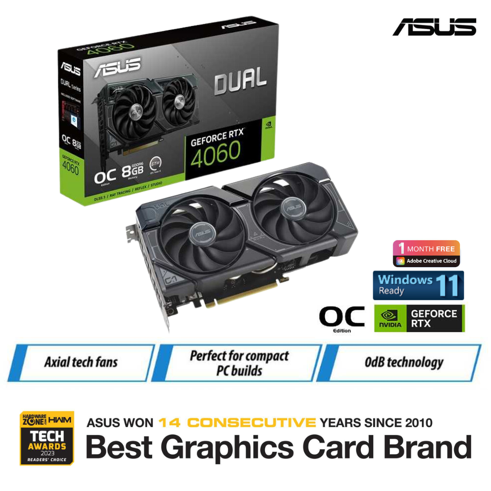 ASUS Dual GeForce RTX 4060 8GB GDDR6 OC Edition Graphics Card - Black / White | DUAL-RTX4060-O8G-V2 ASUS Dual GeForce RTX 4060 8GB GDDR6 OC Edition Graphics Card - Black / White | DUAL-RTX4060-O8G-V2