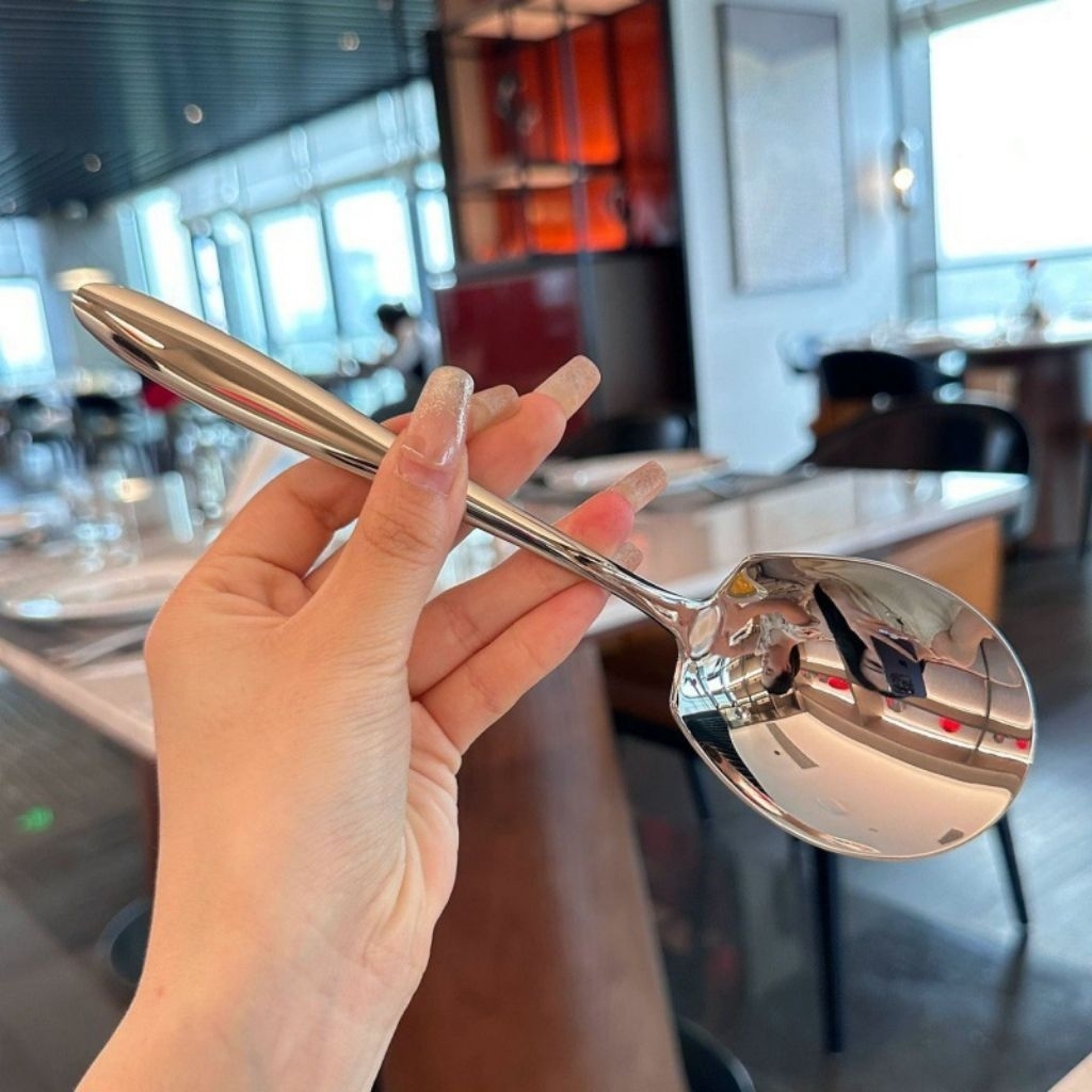 Stainless Steel Spoon Utility Spoon Restaurant Long Handle Large Round ...