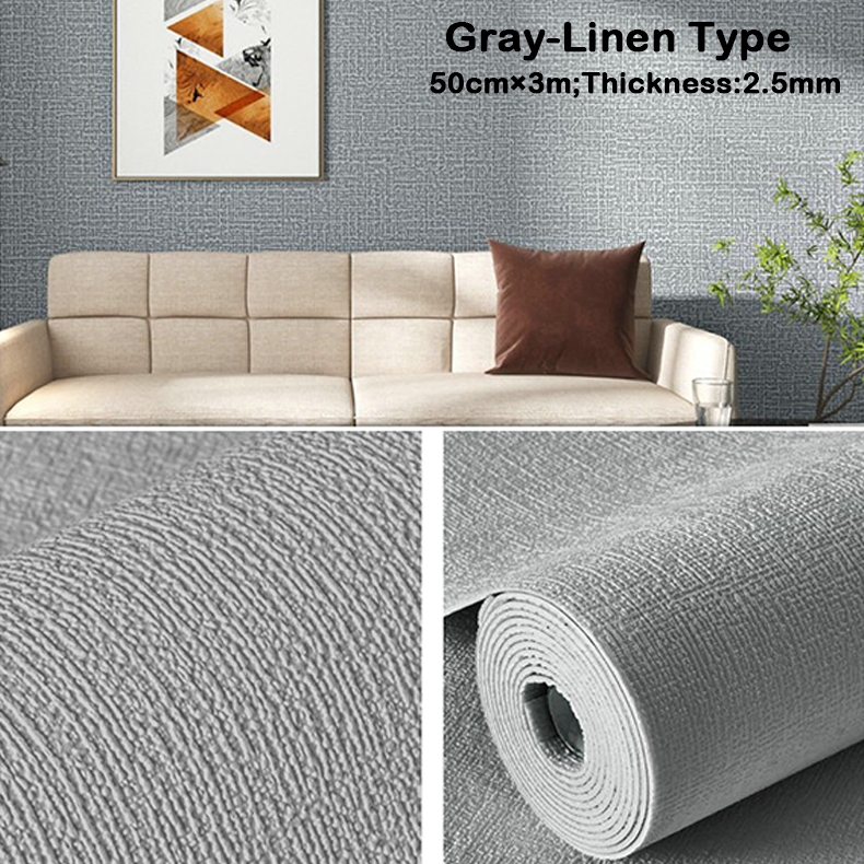 [SG] 50cm×3m Linen Wallpaper Sticker Self-Adhesive Wallpaper Wall ...