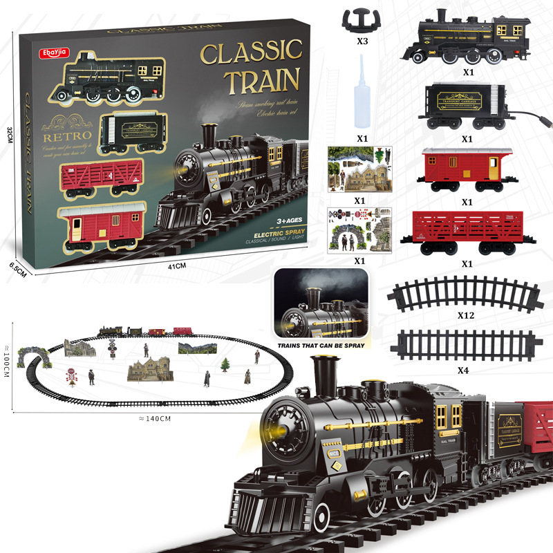 Classical railway freight train set Electrical water steam locomotive ...