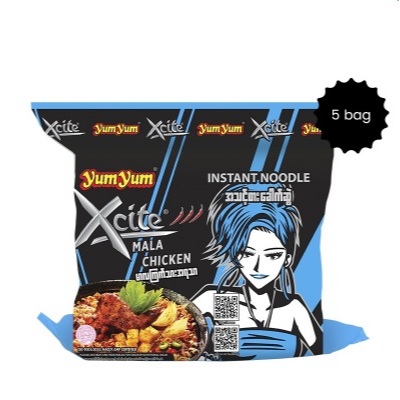 Yum Yum Xcite Instant Noodle Tom Yum Mala Shrimp Chicken Flavour
