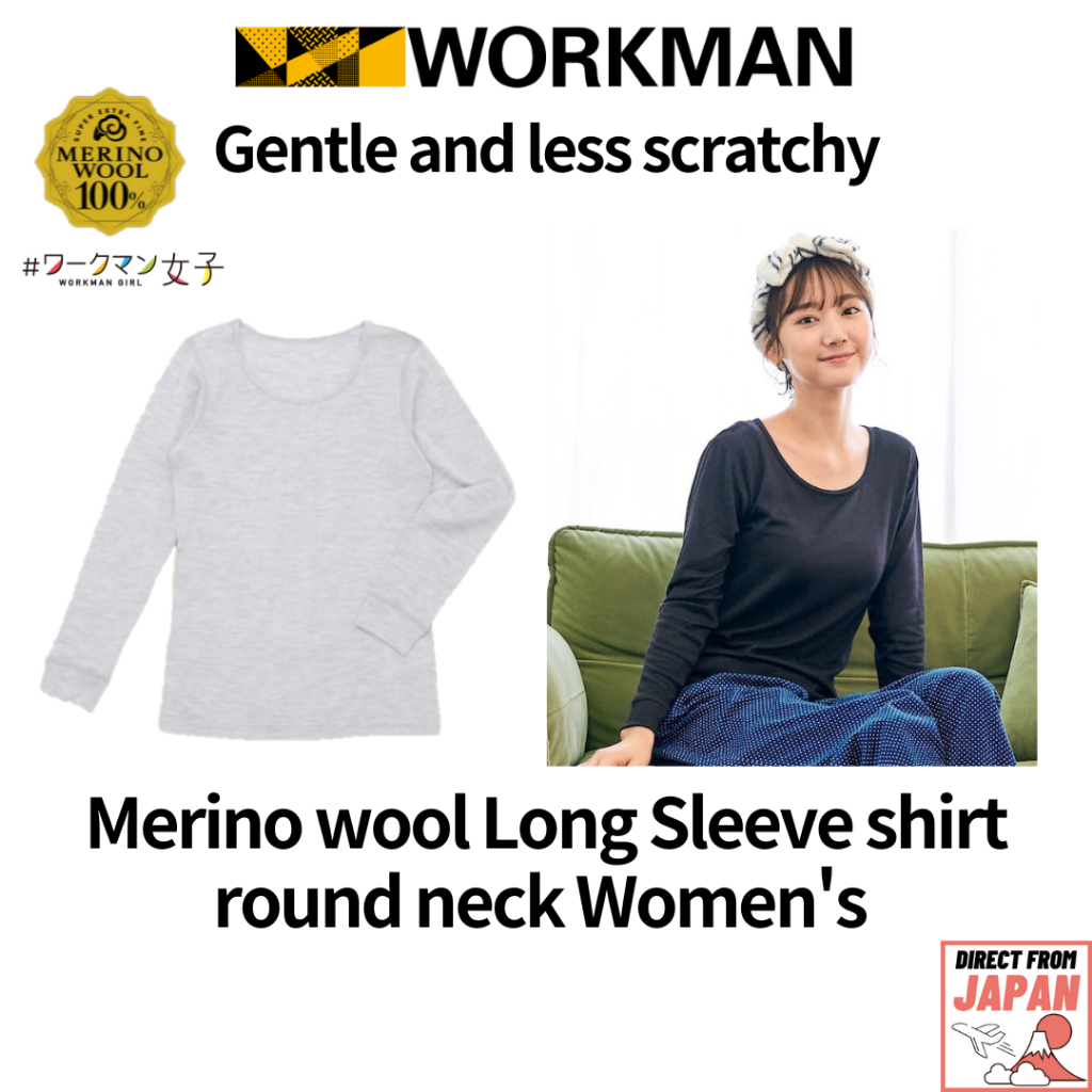 WORKMAN Super Extra fine merino wool Long sleeve shirt round neck Women s direct from Japan Shopee Singapore