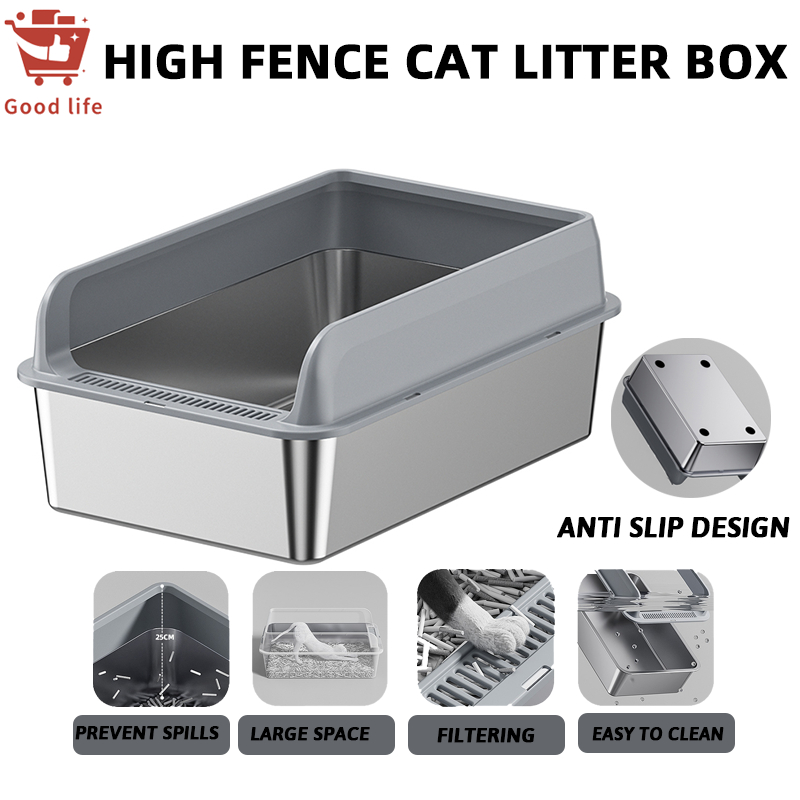 Low Price New Stainless Steel Cat Litter Box Extra Large Cat Litter Box Stainless Steel Suitable for Large Cats 30cm Shopee Singapore