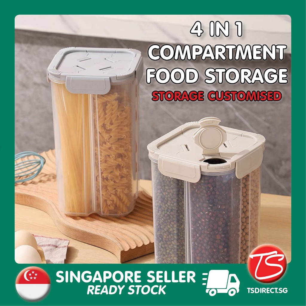 4 Compartment Customisable Tight Food Storage Container | Grains Cereal ...