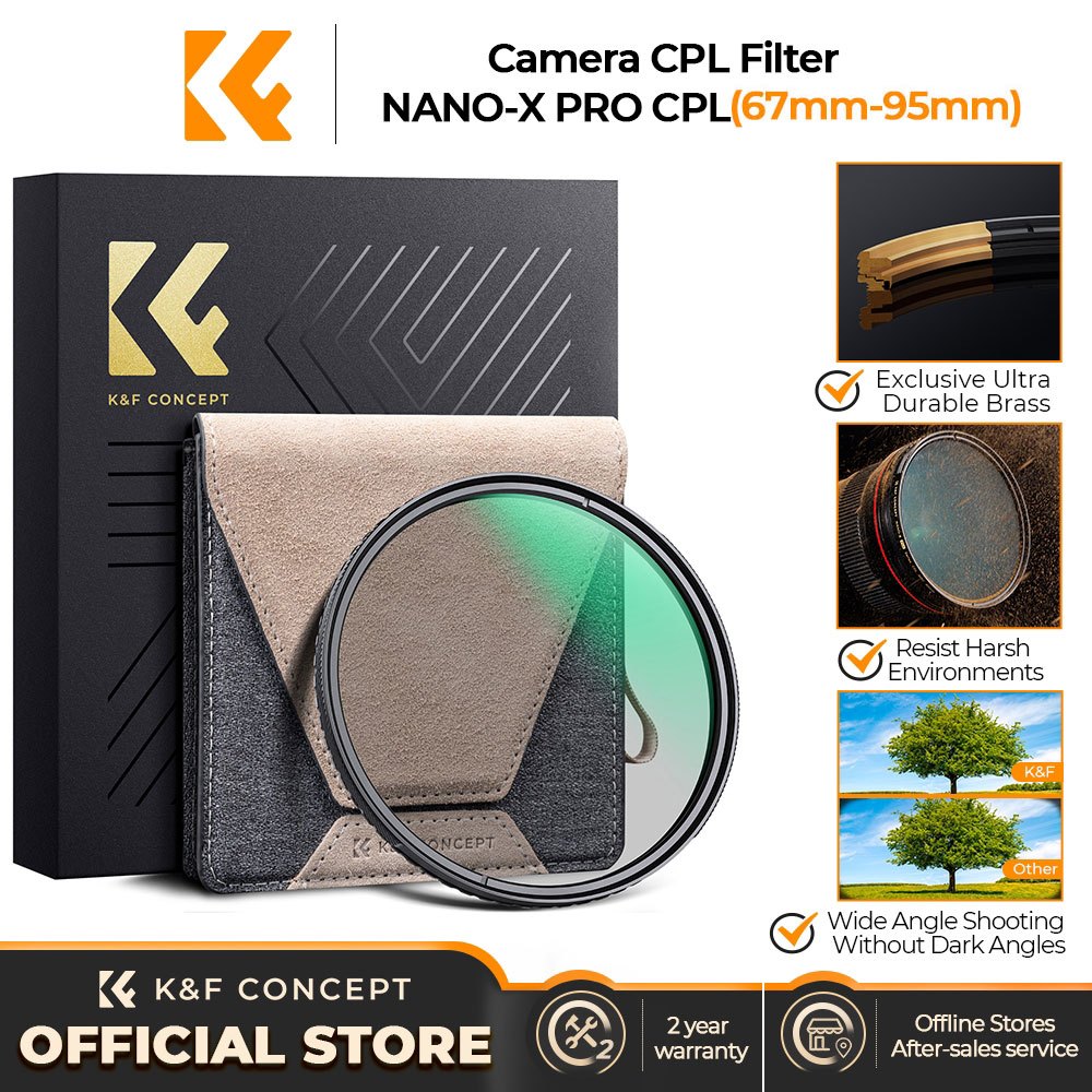 K&F Concept Nano-X Pro 95mm circulair polariserend CPL filter met 36-lagig Brass Frame Nano Optisch Glas Coating voor 95mm Lenzen