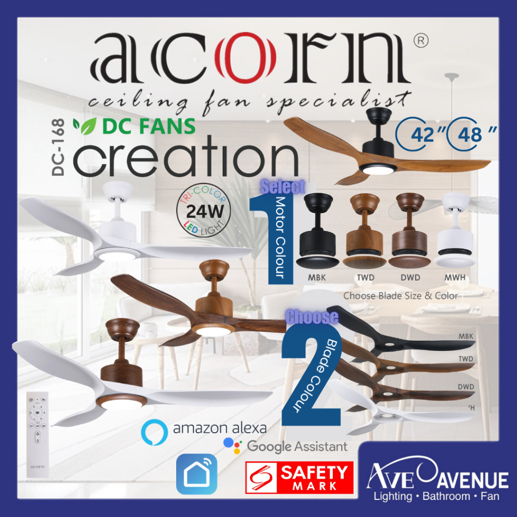 ACORN Creation DC-168 LED DC Motor 3 Blade 42 / 48 Inch Ceiling Fan ...