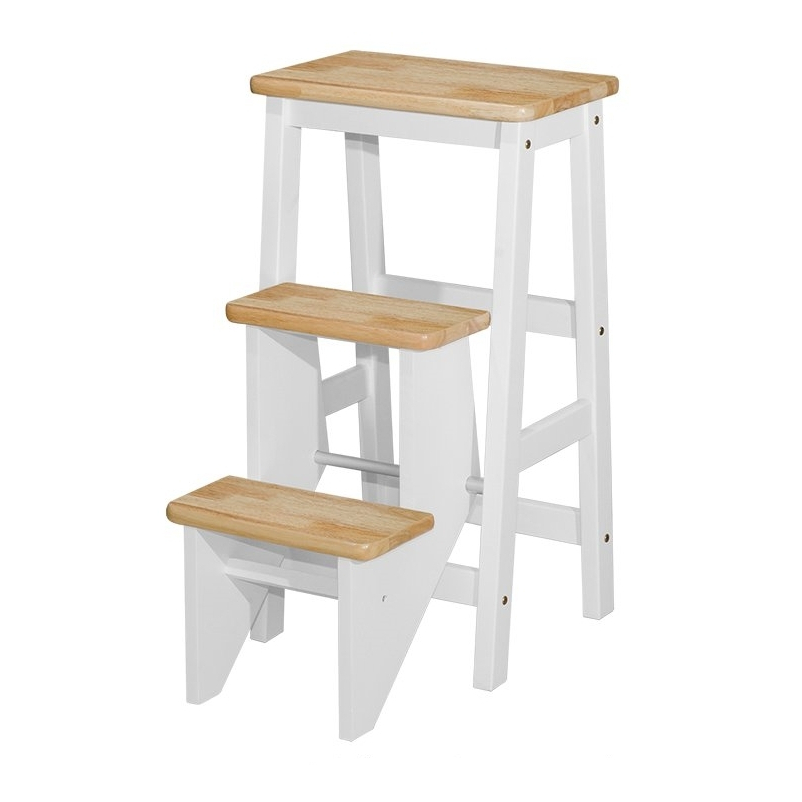 3 Step Solid Rubberwood Ladder, Foldable Ladder Stool, Step Stool ...