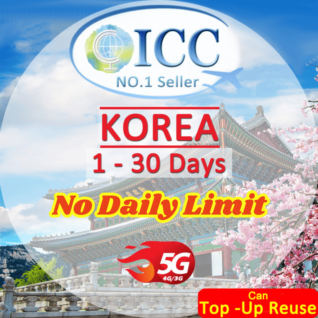 ICC_Korea Sim Card 3-30 Days Unlimited Data SIM(Can top up reuse)/South ...