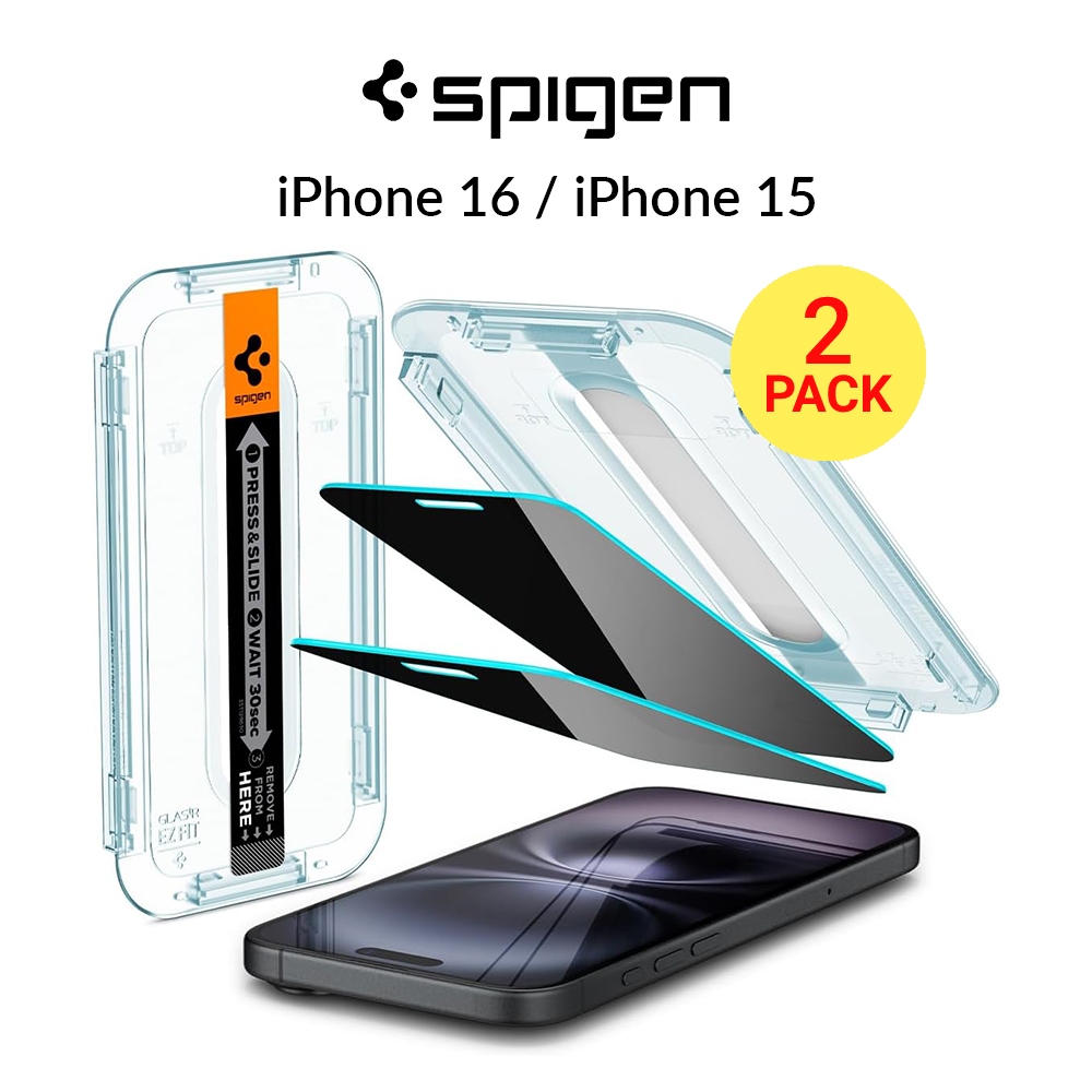 [2 Pack] Spigen iPhone 16 / iPhone 15 Privacy Tempered Glass 6.1