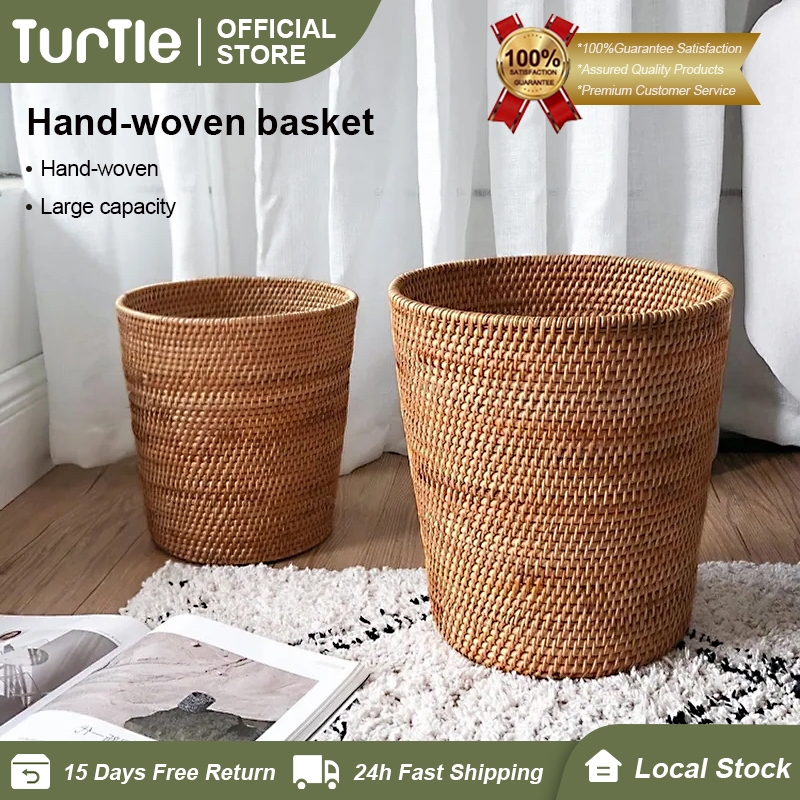 TurTle Handwoven Rattan Basket Storage Bucket Bread and Fruit Storage ...