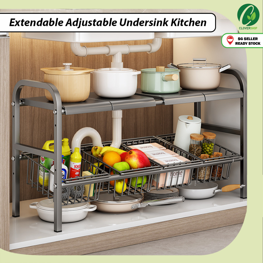 🔥SG Seller🔥Extendable Adjustable Stainless Steel Under Sink Bathroom ...