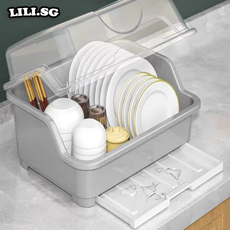 Dish Rack Dishware Storage Box Drain Bowl Rack with Cover Kitchen High ...