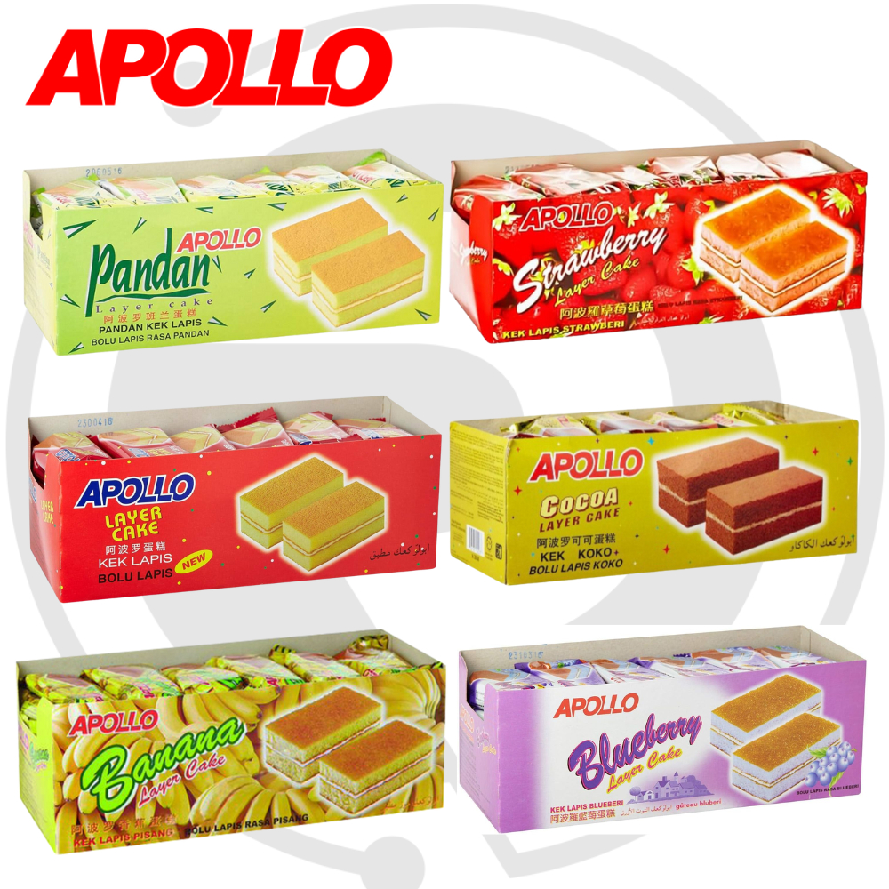 Apollo Assorted Flavour Layer Cake (18g x 24) (Pandan/Blueberry/Banana ...