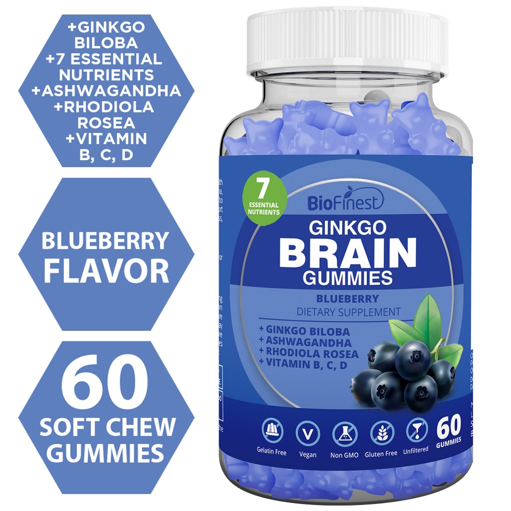 Biofinest Ginkgo Biloba Brain Gummy Supplement - Ashwagandha Vitamin B ...