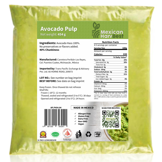 Frozen Avocado Pulp 454g | Mexican HarvBest | Ready-to-use Avocado ...