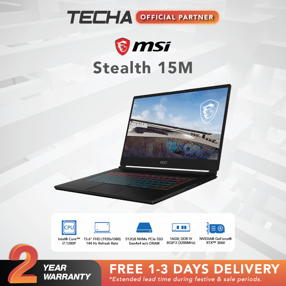 MSI Stealth 15M B12UE | 15.6" FHD | i7-1280P | RTX 3060 | 16GB DDR4 ...