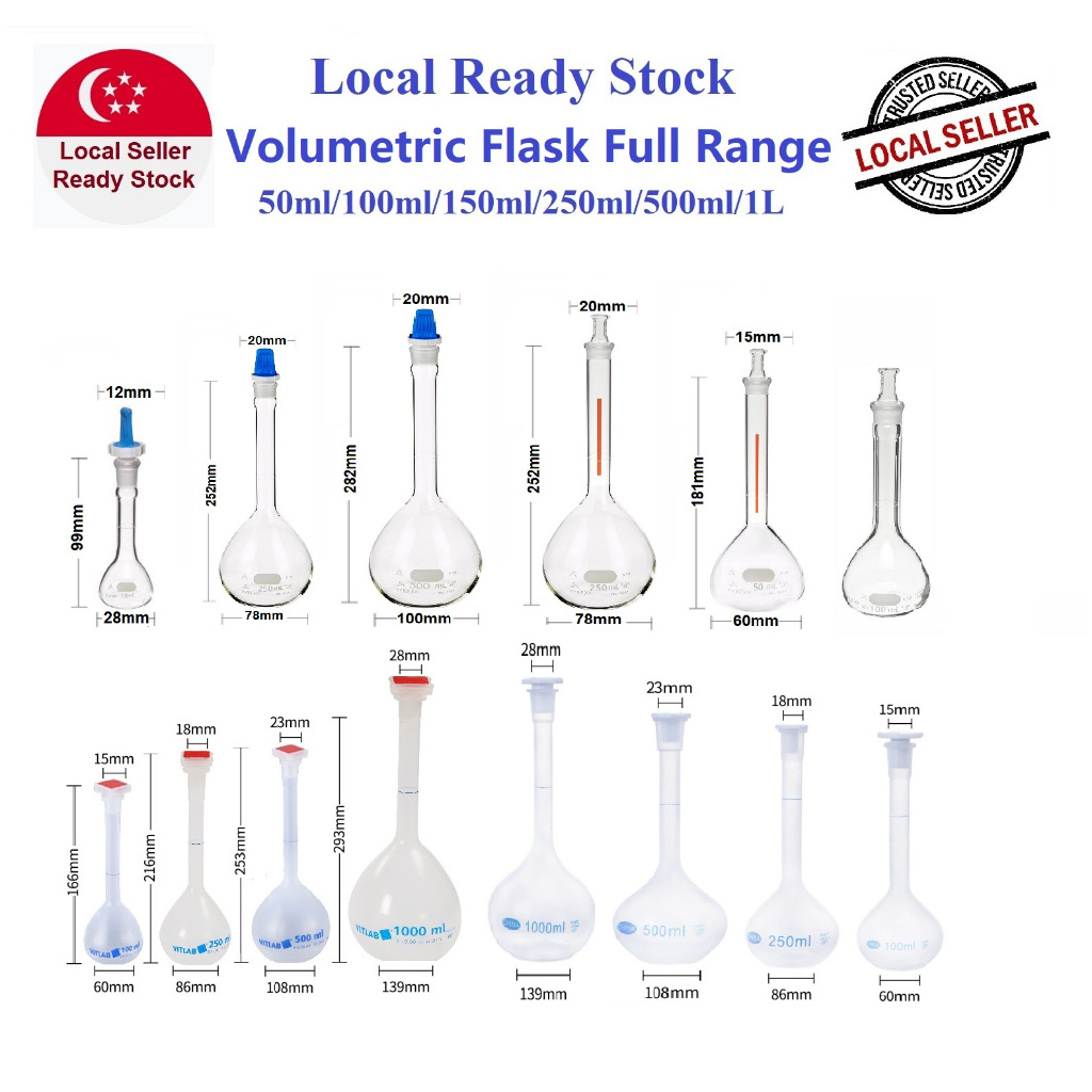 Volumetric Flask PP/Glass Full Range 10ml/25ml/50ml/100ml/250ml/500ml ...