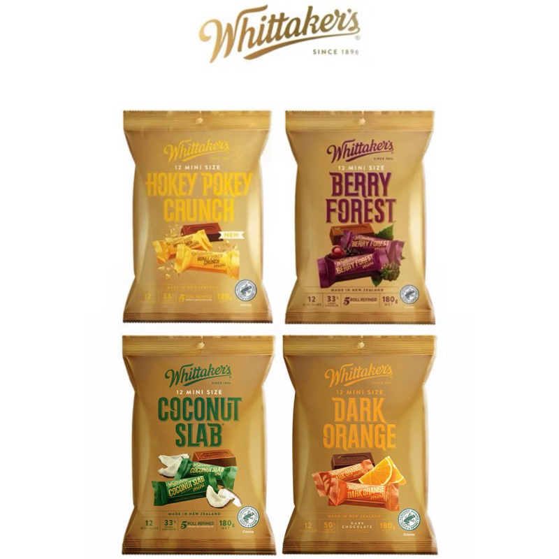 WHITTAKER'S 12 Mini Size/Slabs, 33% Cocoa, 5 Roll Refined Assorted