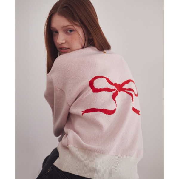 RONRON HEART RIBBON JACQUARD KNIT CARDIGAN 5Color | Shopee