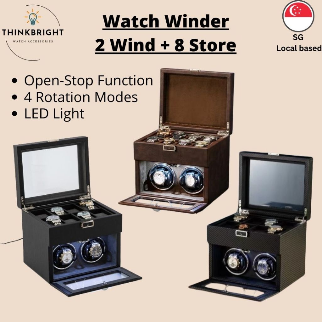 Watch Winder 2 8 Self Winding 2 Slots Box with LED light and 8 Storage Slots for Watches or Jewellery Shopee Singapore