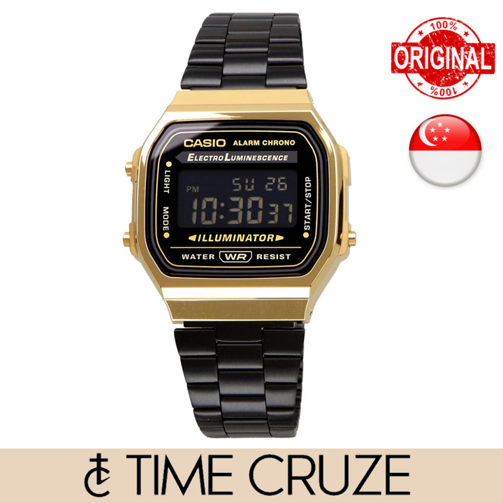 Time Cruze Casio A168 Black Stainless Steel Gold Tone Digital Men Women Watch A168WEGB 1B A168WEGB 1 A 168WEGB 1B Shopee Singapore