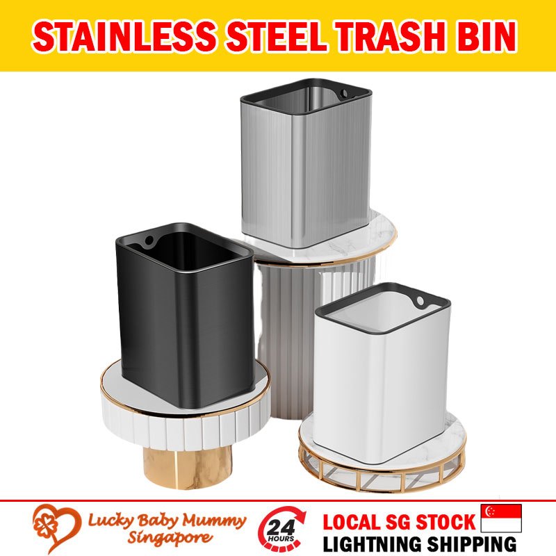 Stainless Steel Lidless Trash Bin Pressure Ring Large Capacity Stylish ...