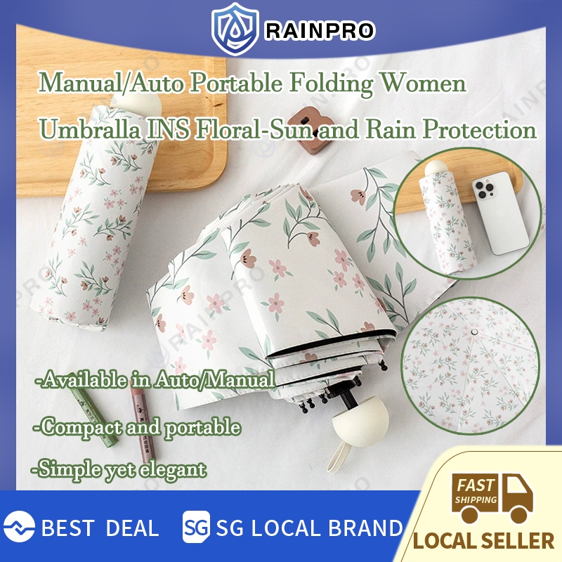 [RAINPRO] Manual/Auto Portable Folding Women Umbrella INS Floral-Sun ...
