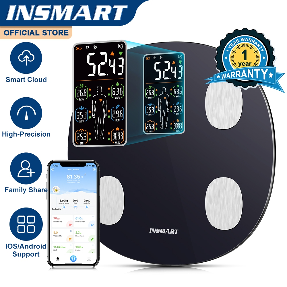 INSMART 17in1 BMI AV Color Screen Large Display Body Fat Weight Scale ...