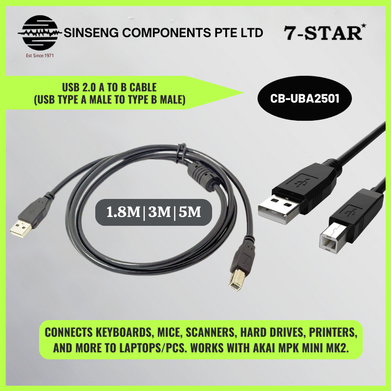 7-STAR* USB 2.0 Male A to B Cable 1.8m / 3m / 5m for keyboard, mice ...
