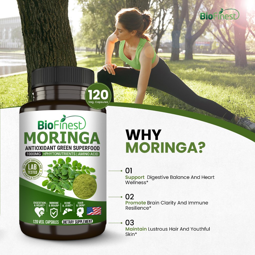 Biofinest Moringa Leaf 1000mg Supplement - Antioxidant Superfood Powder ...