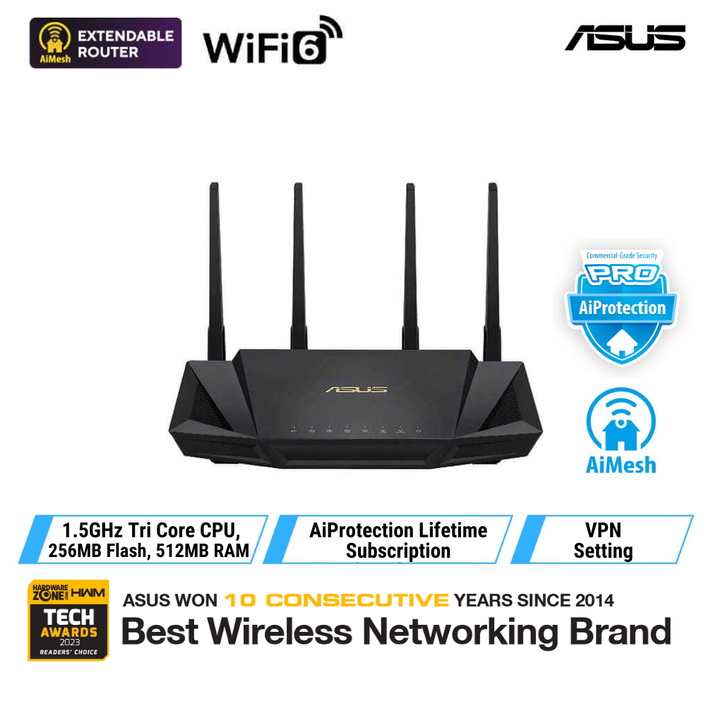 ASUS RT-AX3000 V2 AX3000 Dual Band WiFi 6 Extendable Router - AiMesh ...