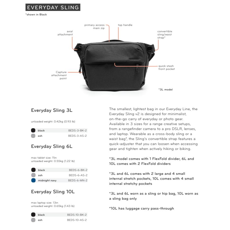 Peak Design Everyday Sling 3L | Shopee Singapore