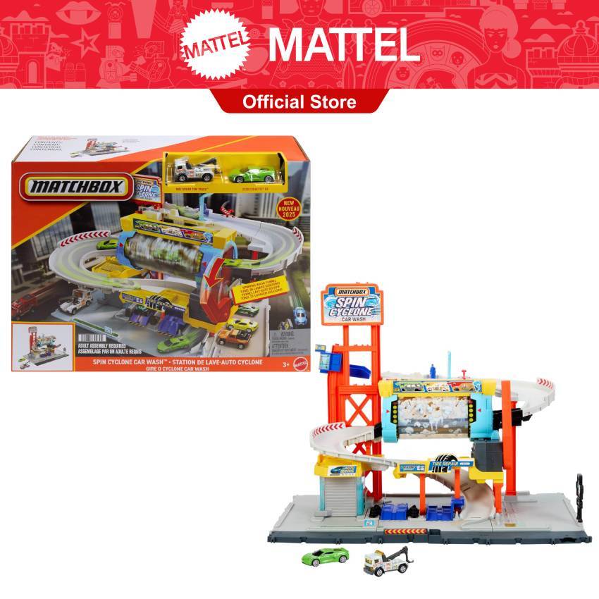 Matchbox Toy Car Track Set, Spin Cyclone Car Wash Playset with 1:64 ...