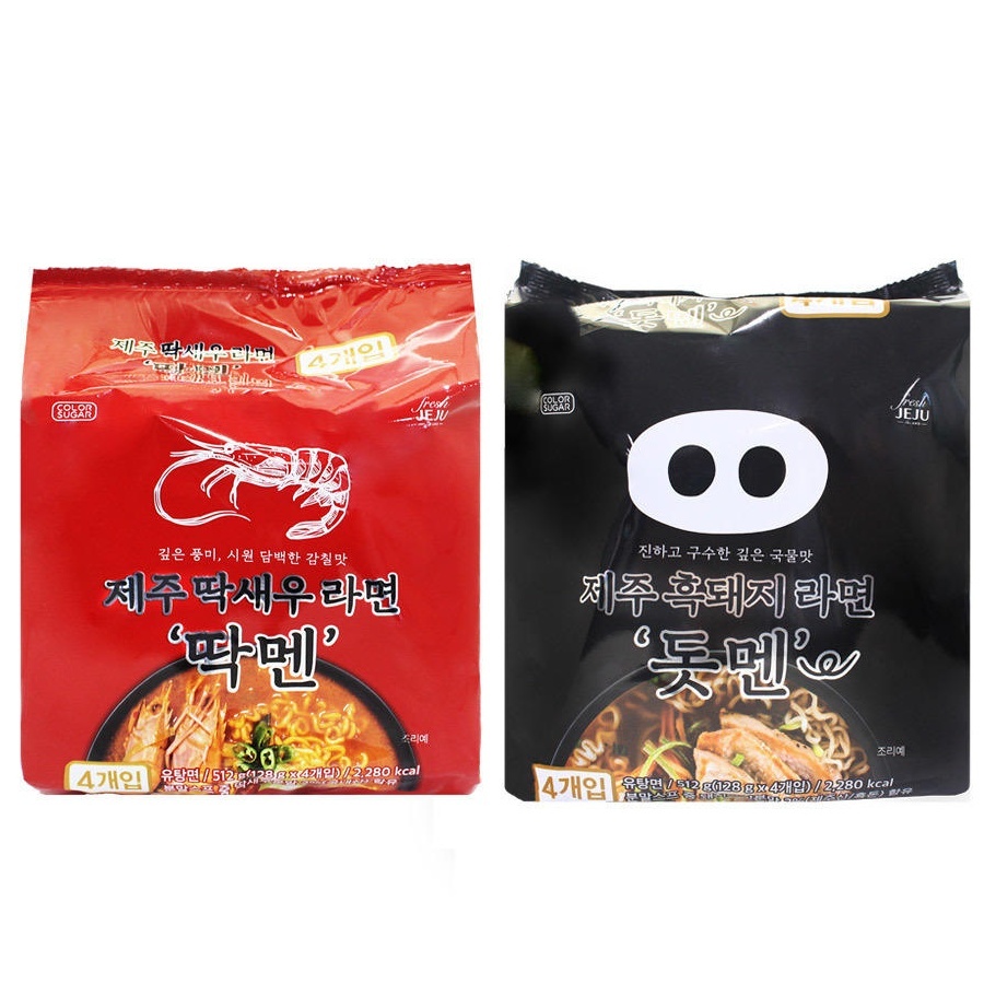 Jeju shrimp ramen + Jeju pork ramen 2 sets 128g x 8pcs [Korean Genuine ...