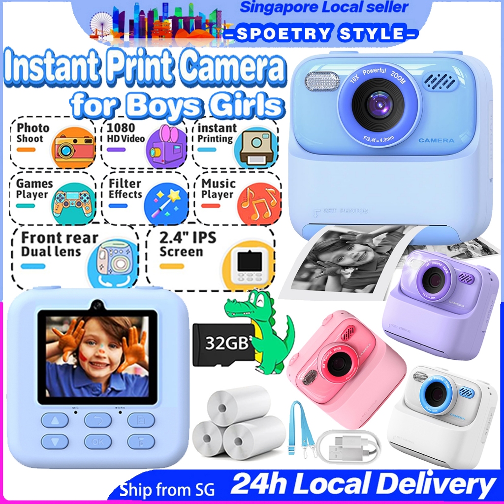 【SG SELLER-Free TF Card】Kids Camera Instant Print Dual Camera 1080P HD ...
