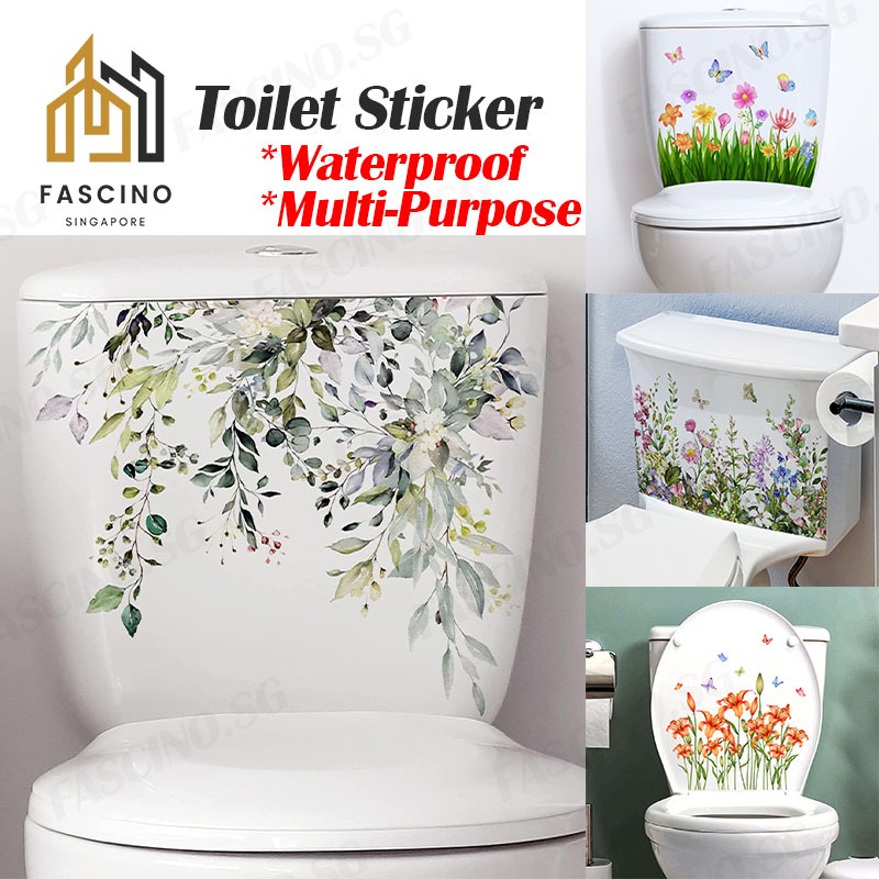 【SG】Toilet Sticker with Plant Flower Bird Bathroom Wall Stickers Toilet ...