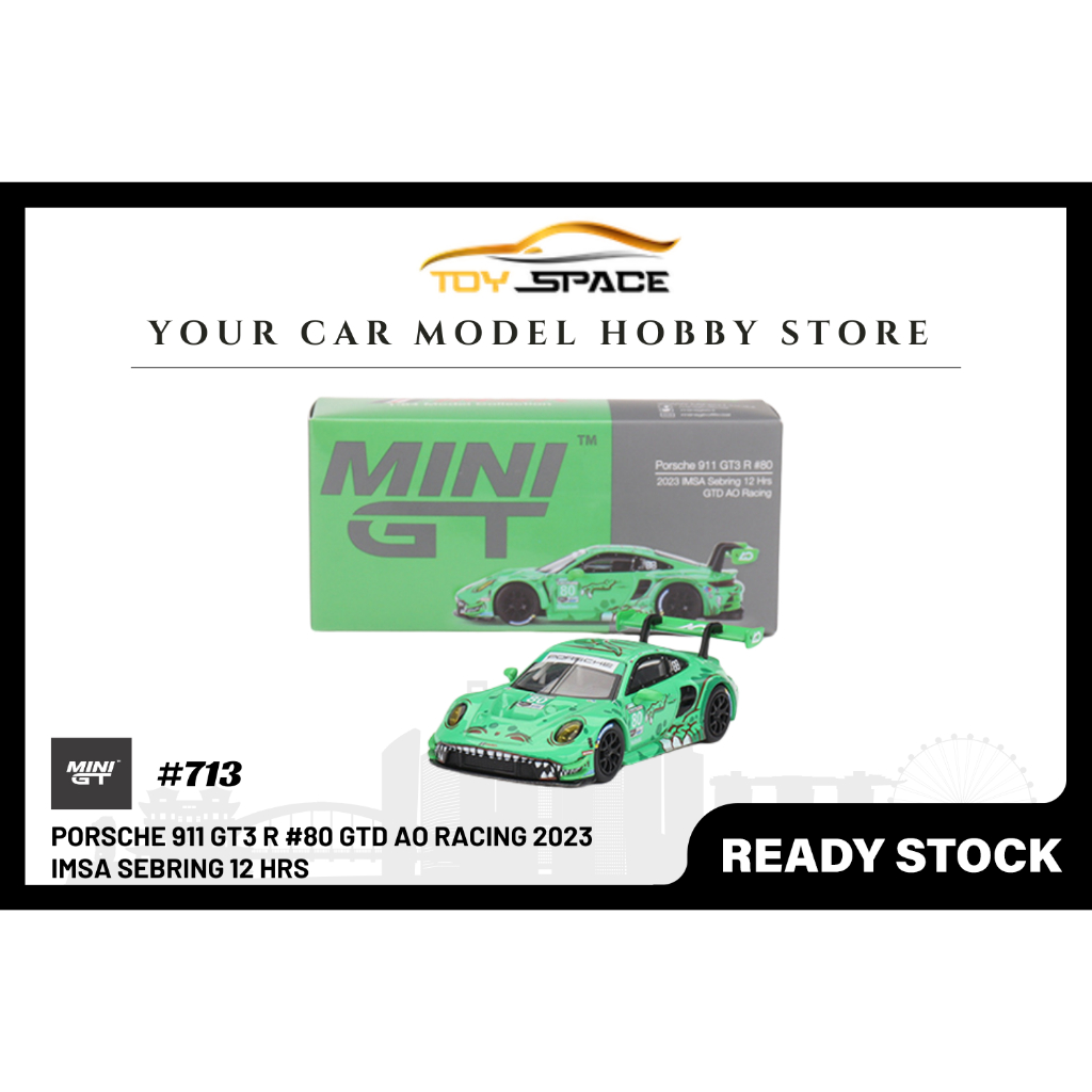 MINI GT 1:64 Porsche 911 GT3 R #180 - GTD AO Racing 'Rexy' - 2023 IMSA Sebring 12Hr - Diecast Model