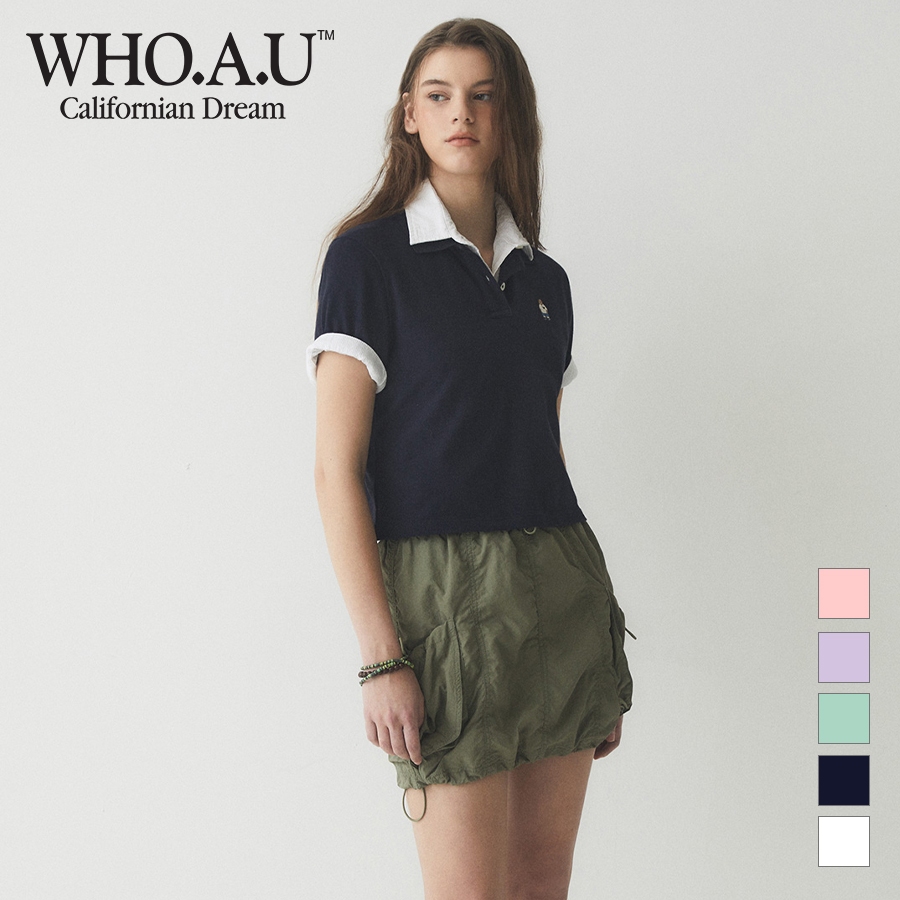 WHO.A.U] Steve Crop Collar T-Shirt ｜WHHAE3721F | Shopee