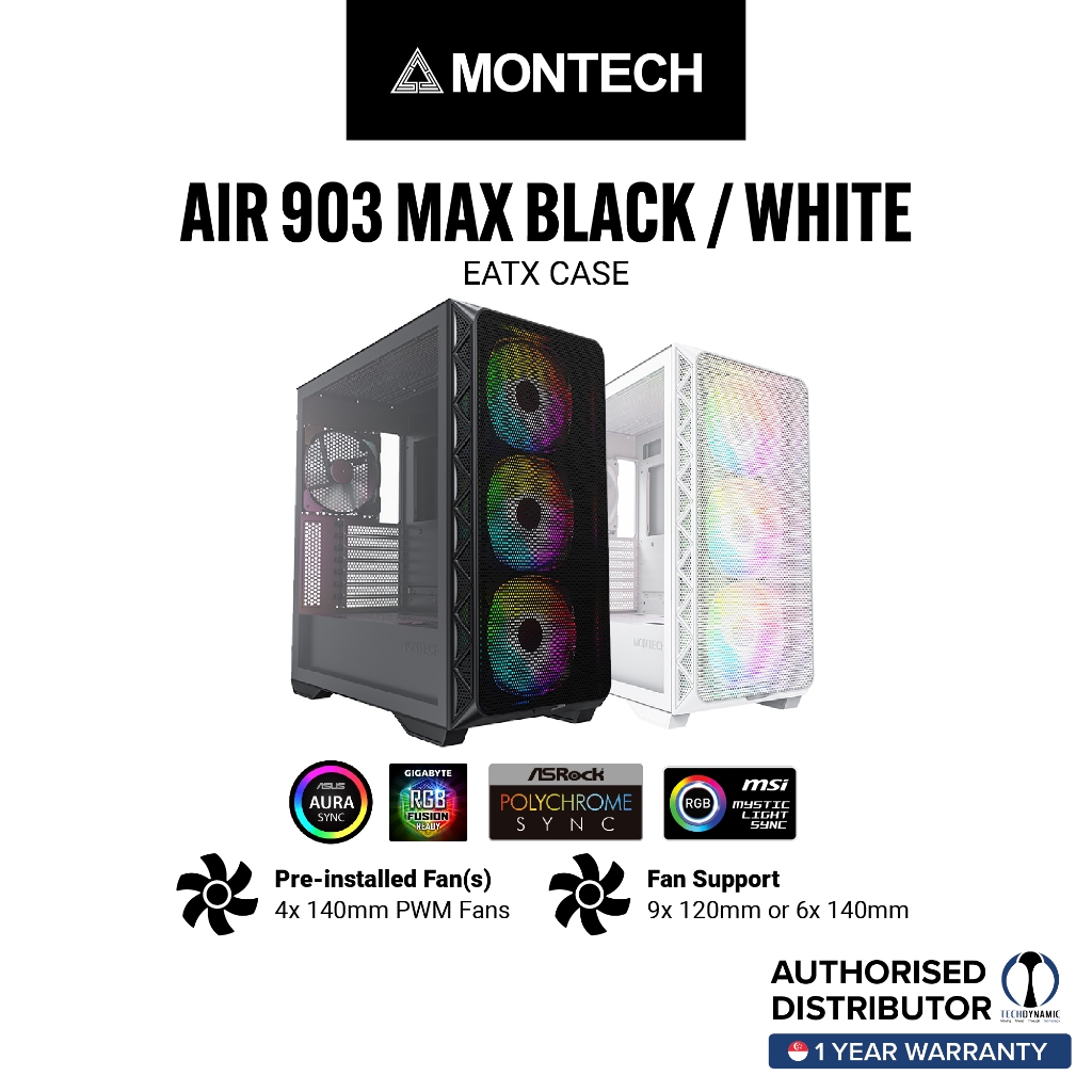 MONTECH AIR 903 MAX Mesh Front Panel, 4 x 140mm HP140 PWM Fans, Mid ...